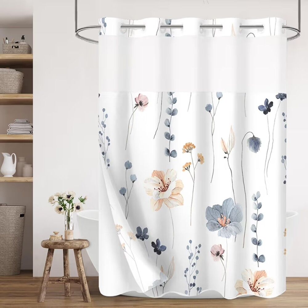 No Hook Floral Shower Curtain 72x74 NEW